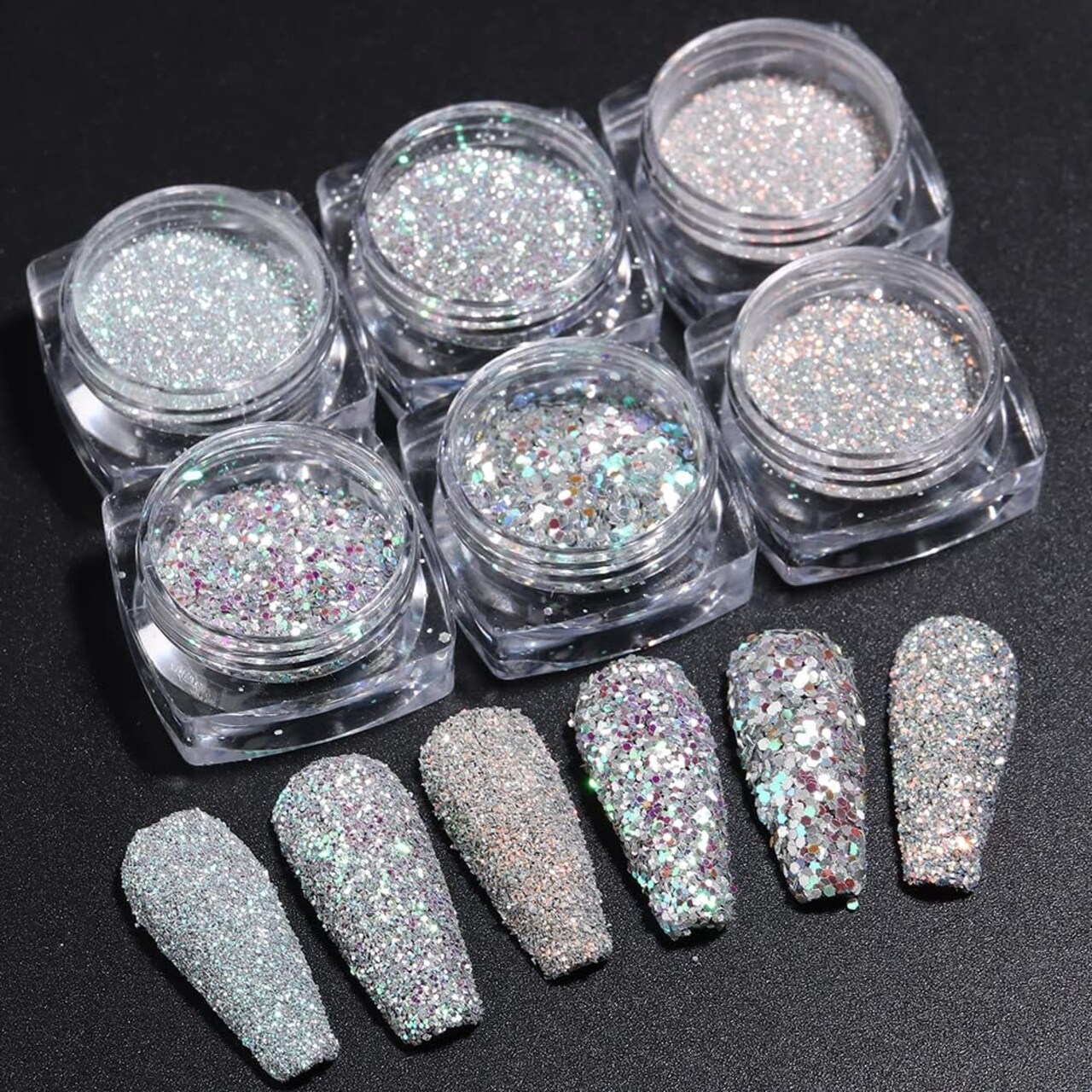 Reflective Nail Powder - 6 Boxes Sparkling Diamond Glitter for Nails, Iridescent Sequins